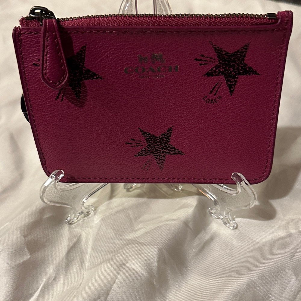 Coach Magenta Star-Embellished Slim Card Case/Keychain
